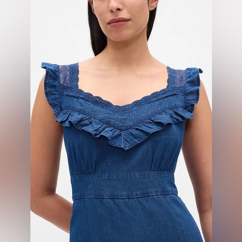 NWT! GAP Indigo Ruffle-Trim Maxi Dress - Size SMALL PETITE 🚦 - Picture 4 of 6